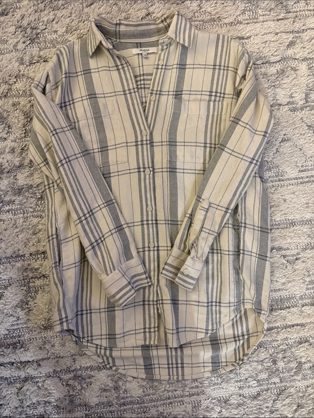 Madewell Cream and Gray Plaid Button-Down Shirt